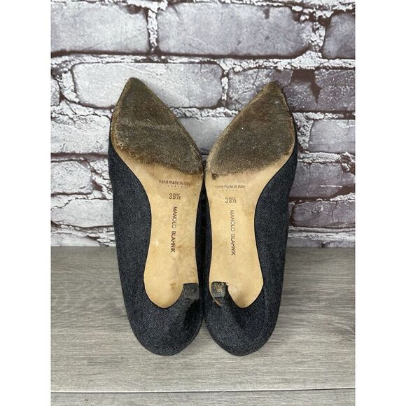 Manolo Blahnik Grey Wool Fabric Burgundy Pointed Toe Heels Women Sz 39.5EU/9M US - Picture 12 of 16